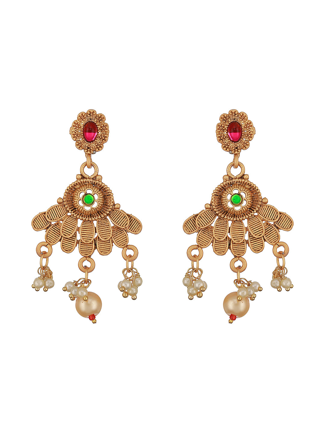 24K Gold-Plated Red Stone Studded & Purple Beaded Handcrafted Traditional Necklace Set - Jazzandsizzle