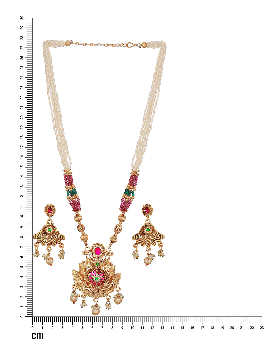 24K Gold-Plated Red Stone Studded & Purple Beaded Handcrafted Traditional Necklace Set - Jazzandsizzle