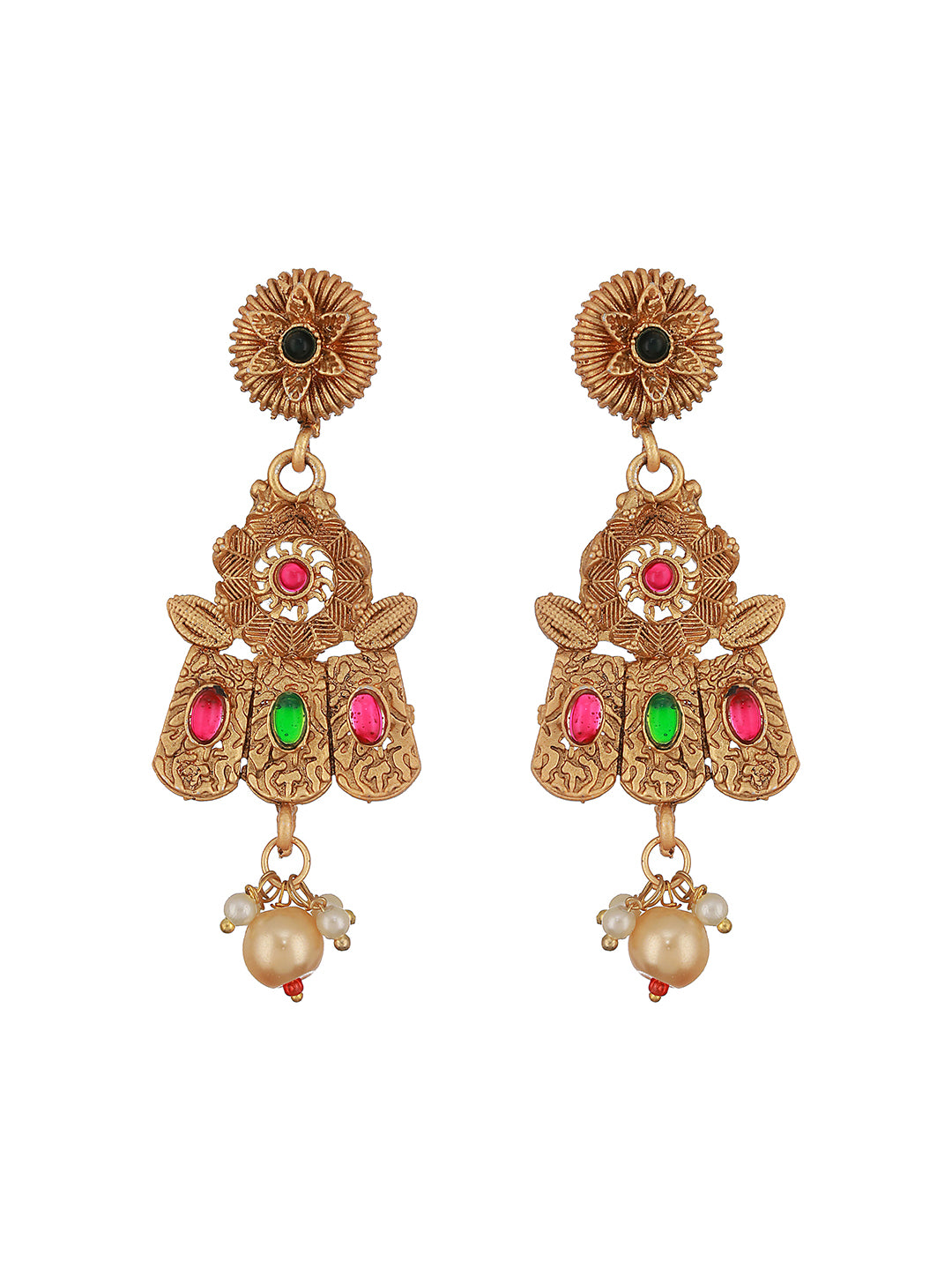 24K Gold-Plated Red & Greed Stone Studded Beaded Handcrafted Traditional Necklace Set - Jazzandsizzle