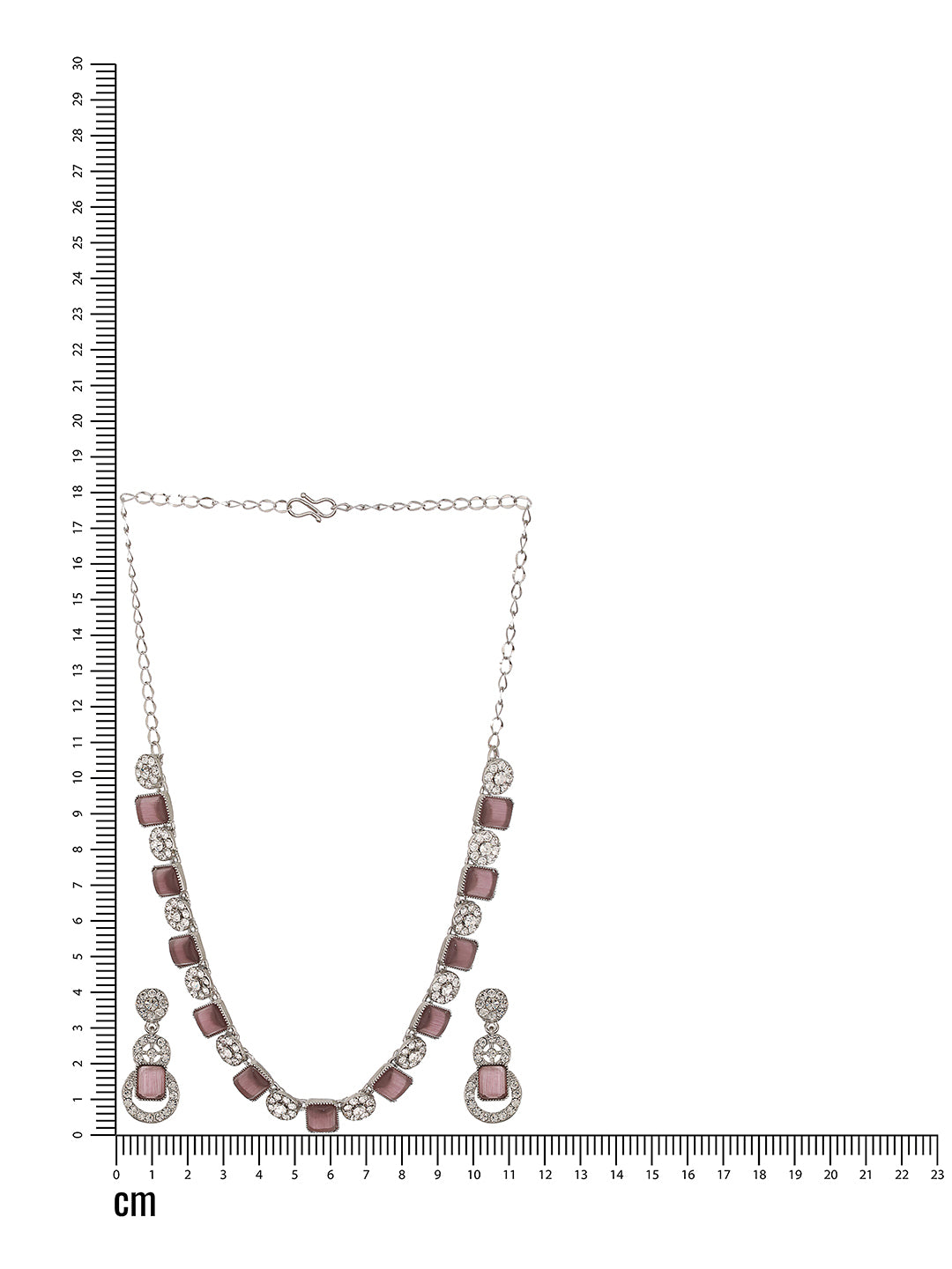 Silver-Plated Wine Stone & White AD-Studded Necklace and Earrings - Jazzandsizzle