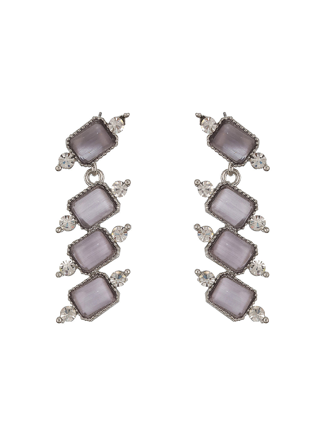 Silver-Plated Grey Stone & White AD-Studded Necklace and Earrings - Jazzandsizzle