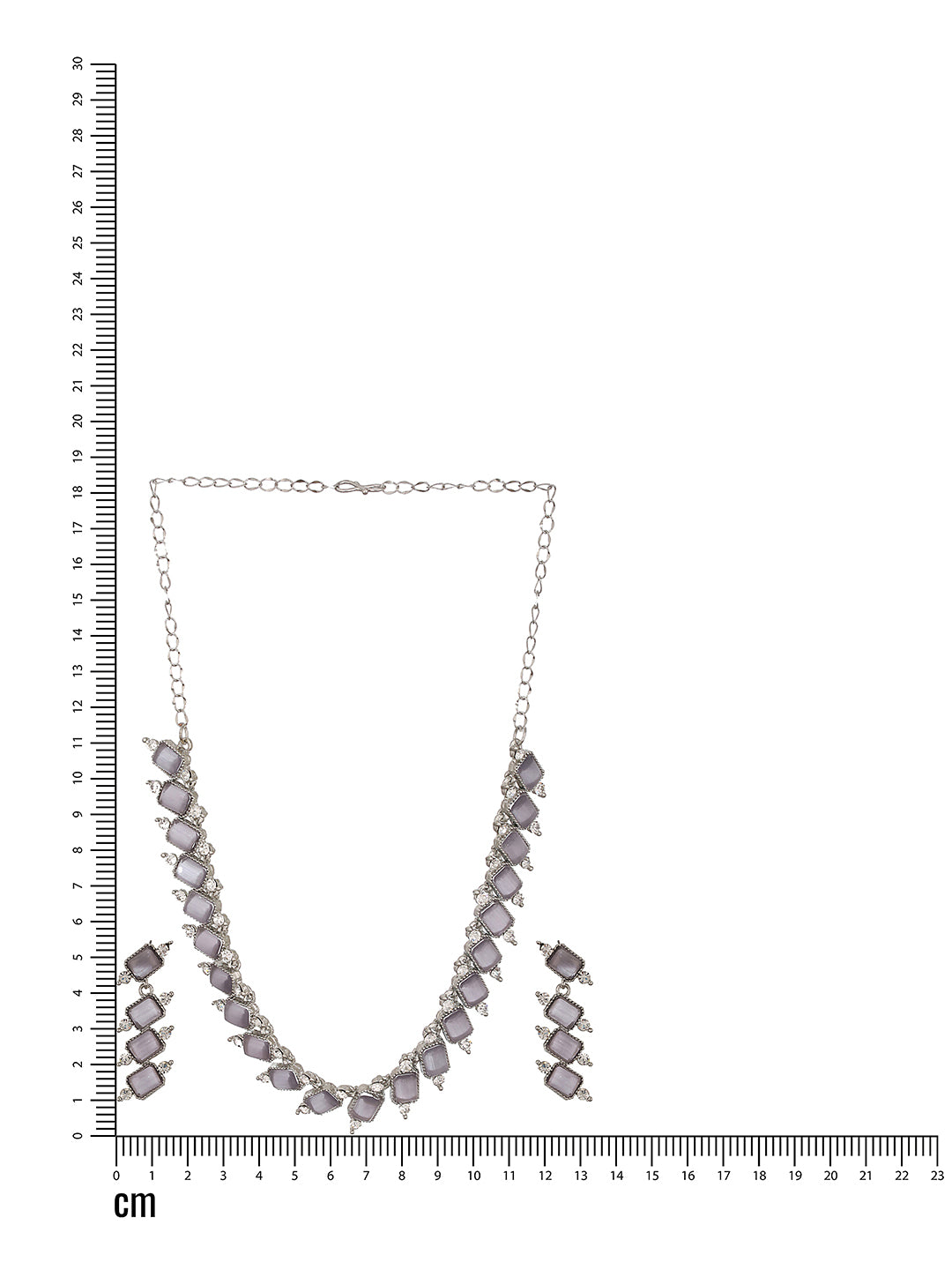 Silver-Plated Grey Stone & White AD-Studded Necklace and Earrings - Jazzandsizzle