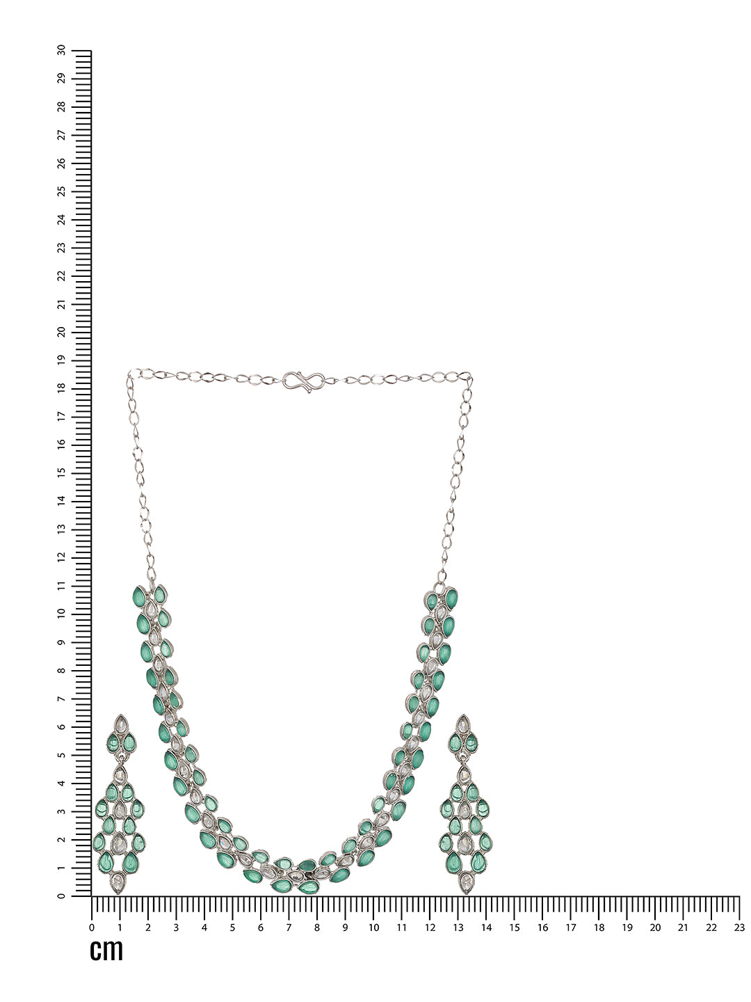 Silver-Plated Green & White AD-Studded Necklace and Earrings - Jazzandsizzle