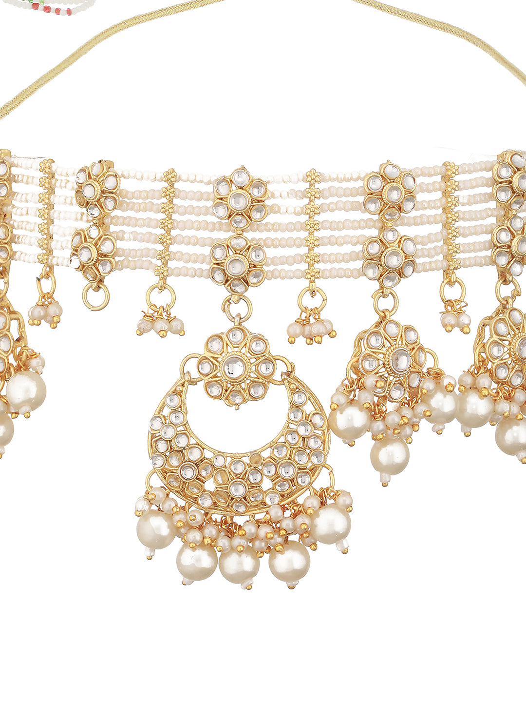 Gold-Plated Kundan-Studded & Pearl Beaded Handcrafted Jewellery Set With Maangtikka - Jazzandsizzle