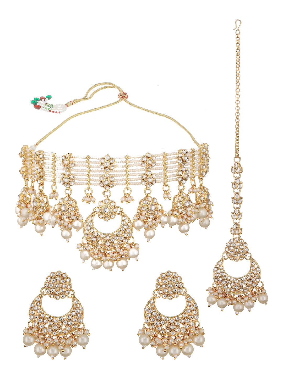 Gold-Plated Kundan-Studded & Pearl Beaded Handcrafted Jewellery Set With Maangtikka - Jazzandsizzle