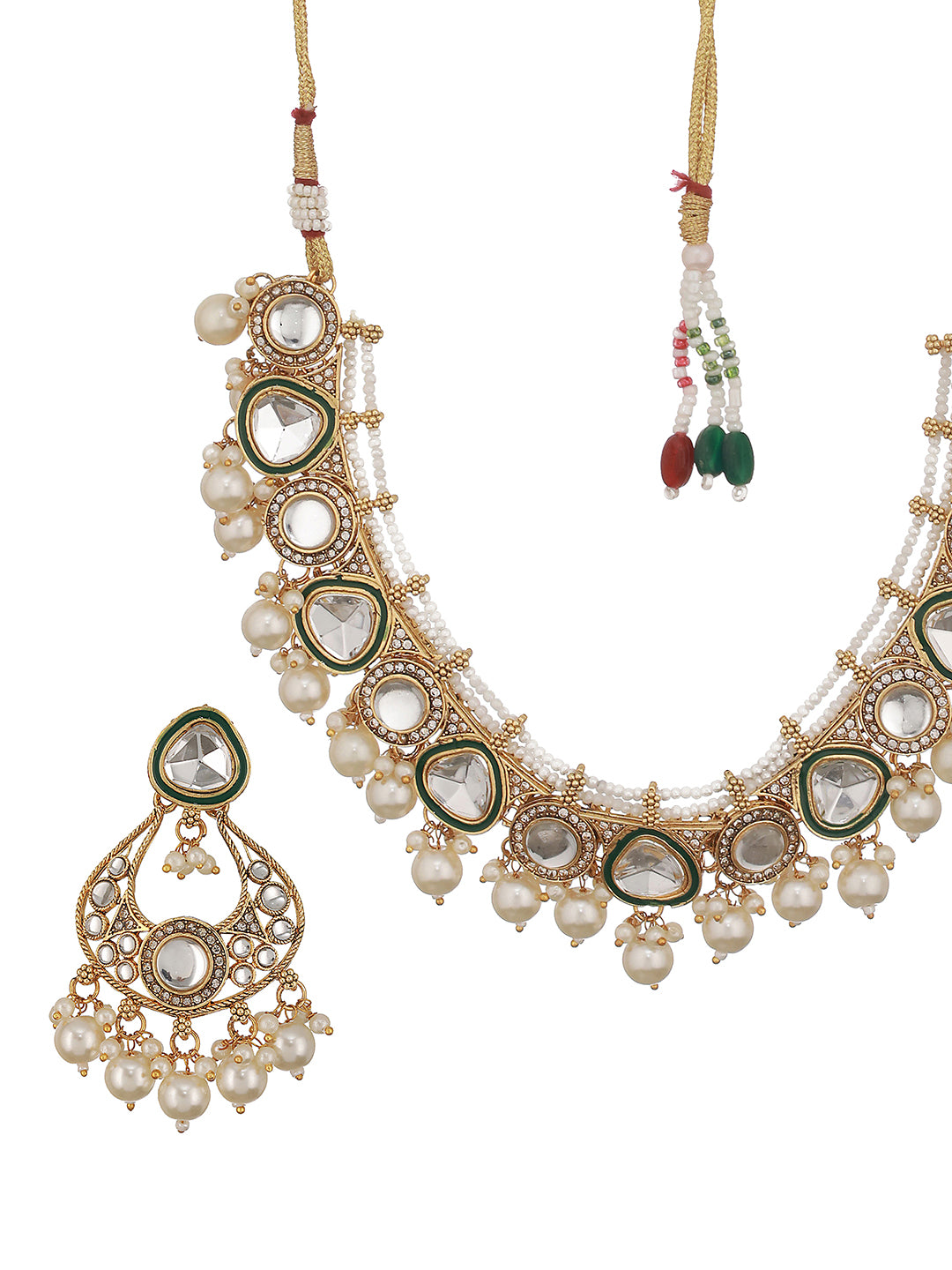 Gold-Plated White Kundan-Studded & Pearl Beaded Choker Jewellery Set - Jazzandsizzle