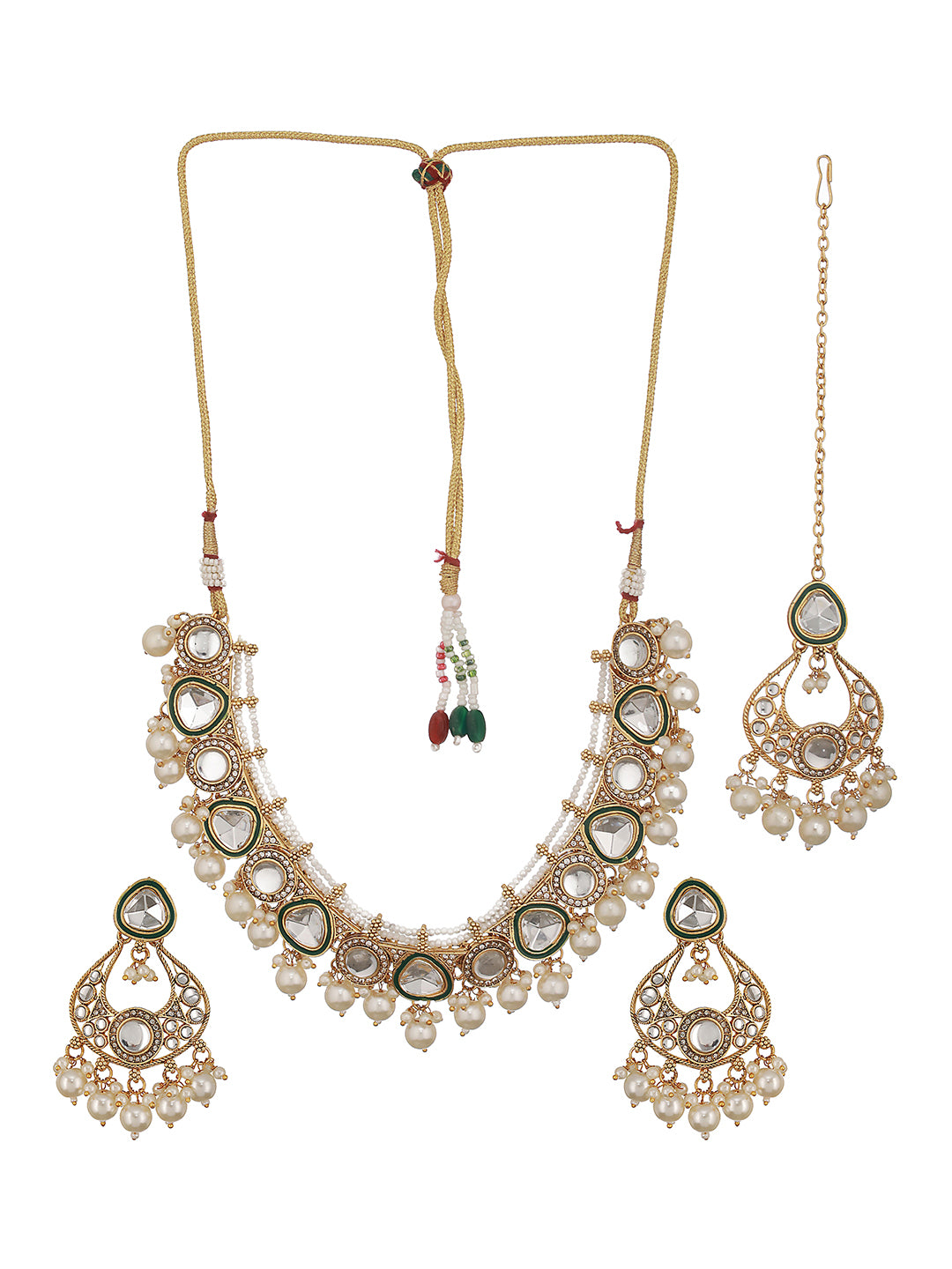 Gold-Plated White Kundan-Studded & Pearl Beaded Choker Jewellery Set - Jazzandsizzle