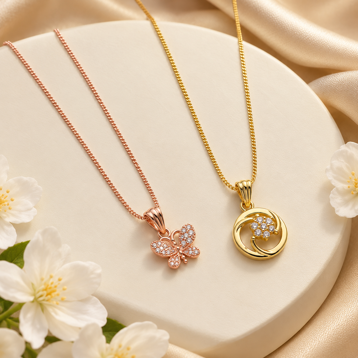 Butterfly & Swirl AD Pendant Necklace Combo – Set of 2-WJ-JS23-NL0027