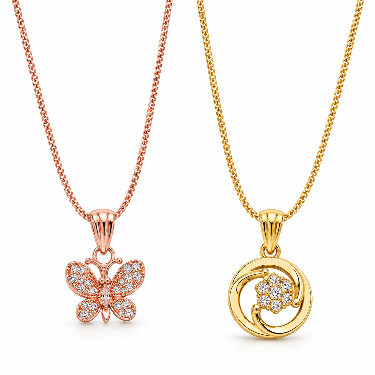Butterfly & Swirl AD Pendant Necklace Combo – Set of 2-WJ-JS23-NL0027