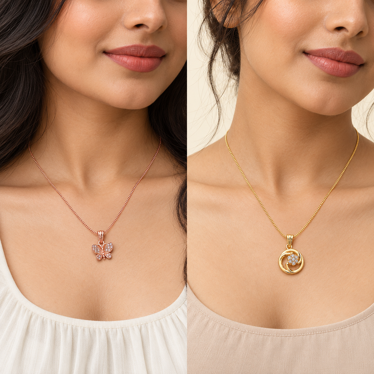 Butterfly & Swirl AD Pendant Necklace Combo – Set of 2-WJ-JS23-NL0027