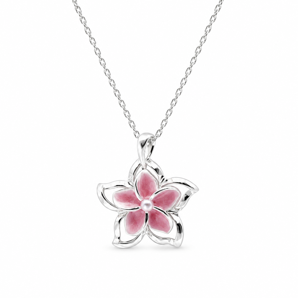 Silver-Toned Pink Floral Pendant Necklace for Women & Girls-WJ-JS26-NL0184