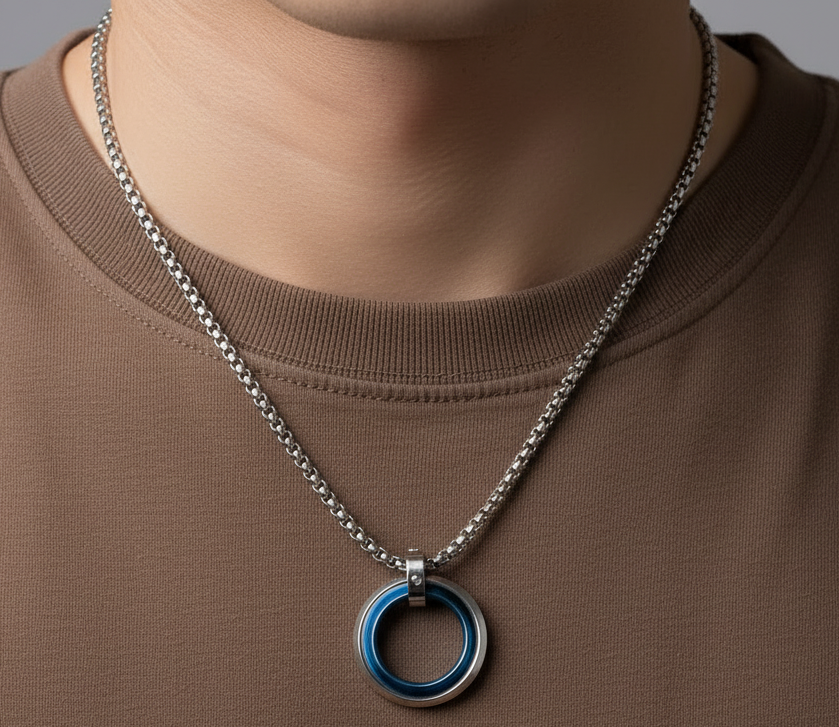 Jazz And Sizzle Trendy Interlocking a Versatile Hip-Hop Pendant Chain for Men Silver-JSMNL21