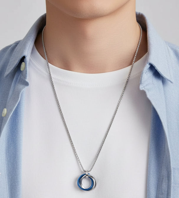 Jazz And Sizzle Trendy Interlocking a Versatile Hip-Hop Pendant Chain for Men Silver-JSMNL21