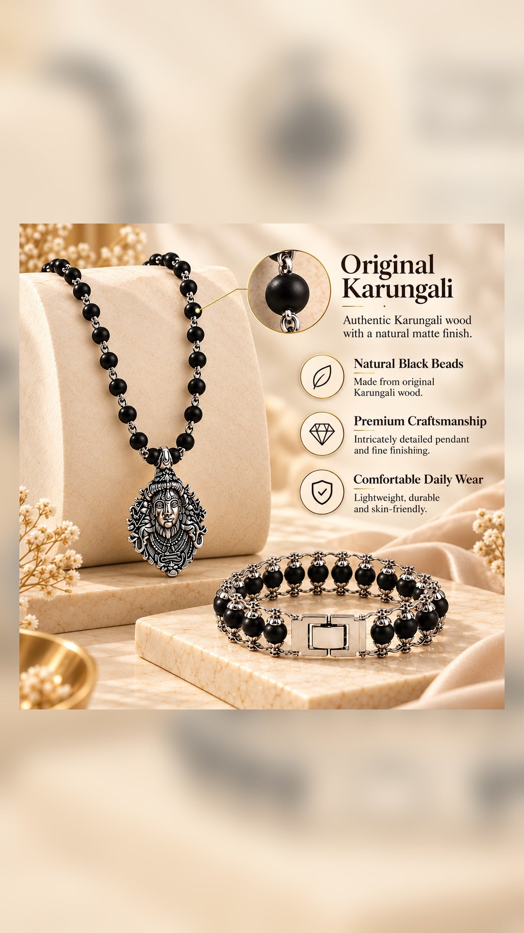 Karungali Necklace & Bracelet Combo for Men-JS-SNL-045
