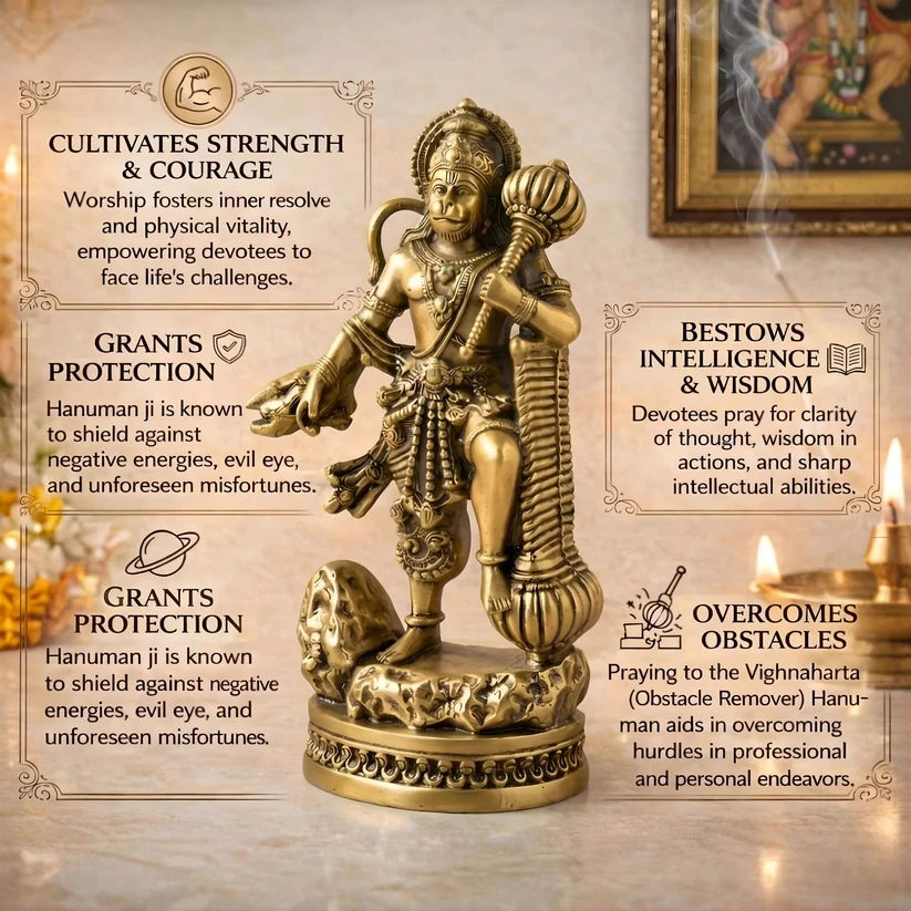Divine Hanuman Ji Idol with Gada | Strength, Protection & Blessings ( Gold Plated )