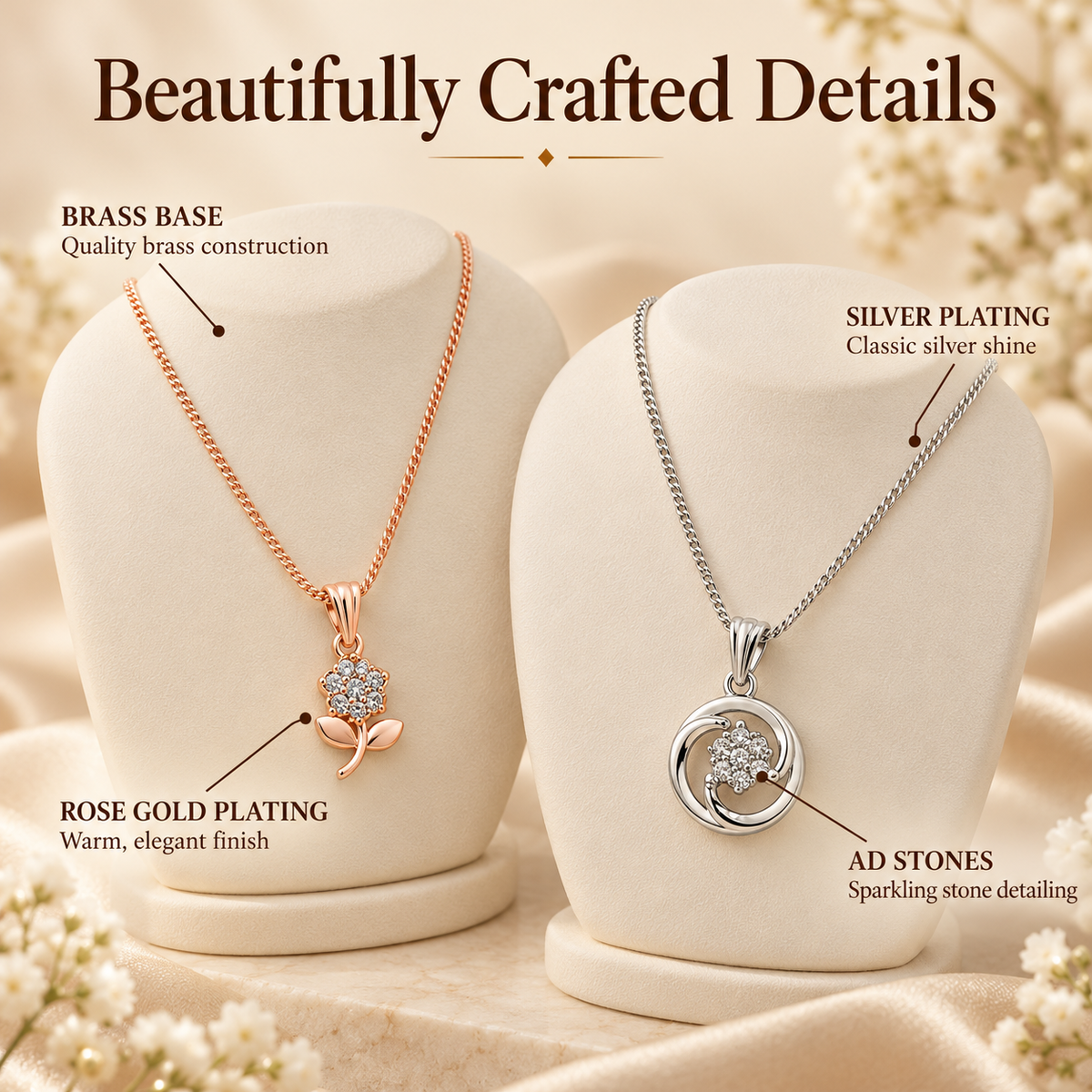 Flower & Swirl AD Pendant Necklace Combo – Set of 2-WJ-JS23-NL0028