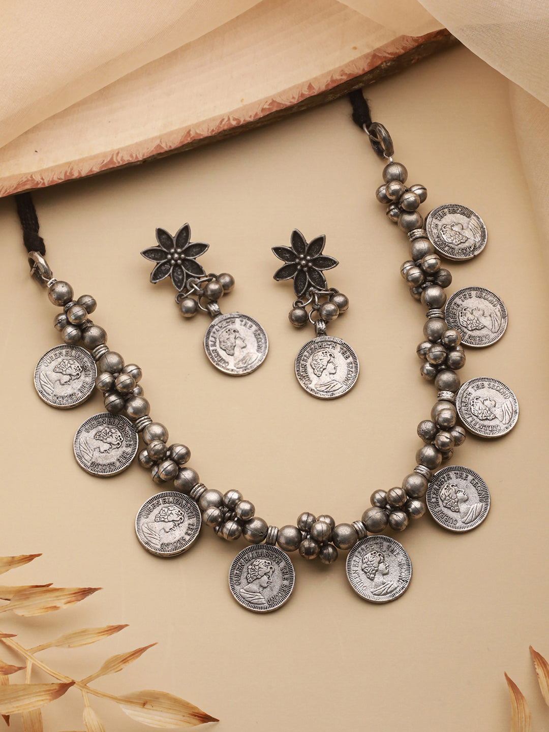 Jazz And Sizzle Oxidized Silver-Plated Coin &amp; Beaded Jewellery Set