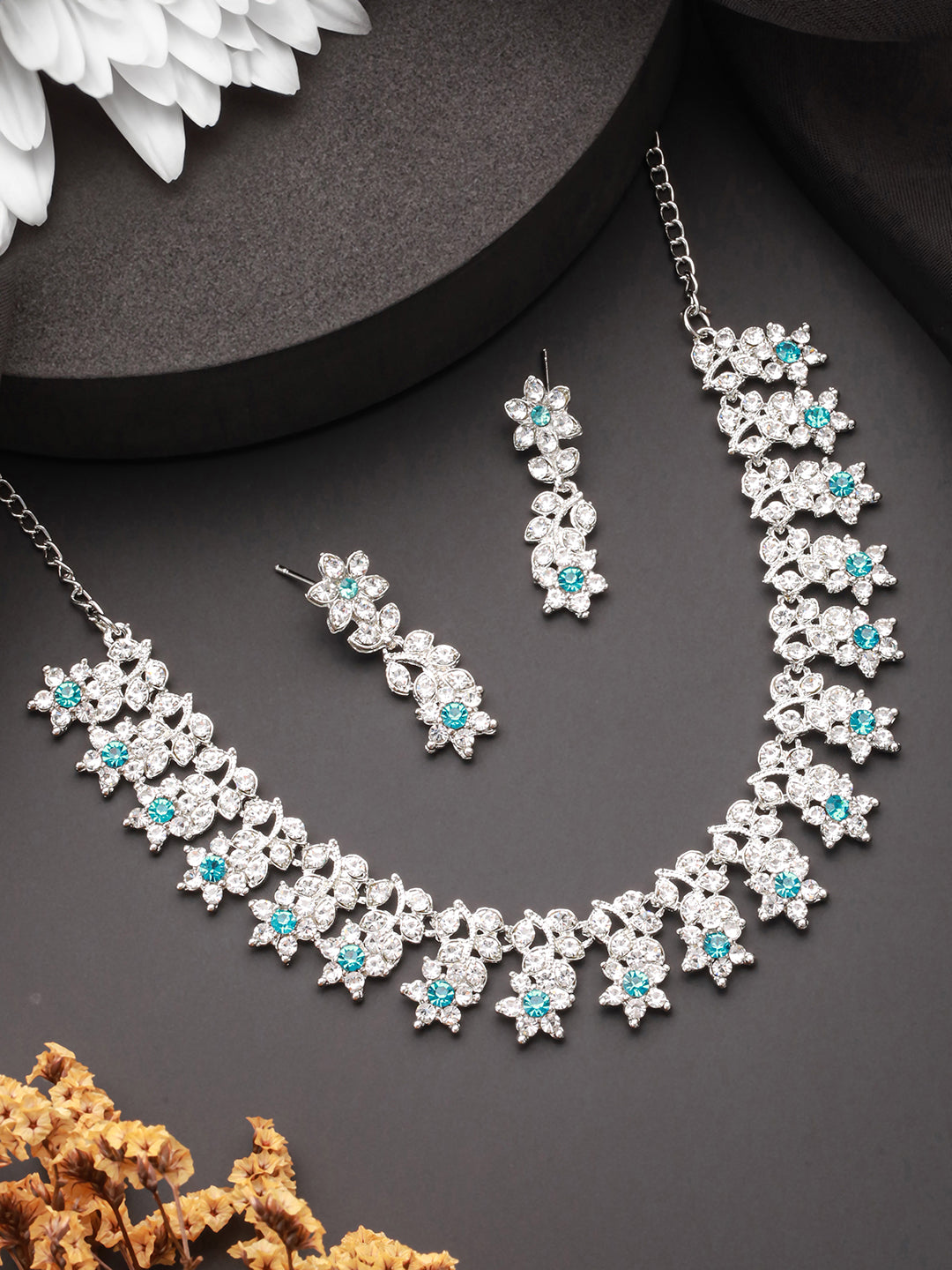 Jazz And Sizzle Silver-Plated Blue CZ Studded Jewelry Set - Jazzandsizzle