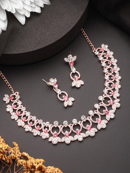 Jazz And Sizzle Rose Gold-Plated Red & White CZ-Studded Jewelry Set - Jazzandsizzle