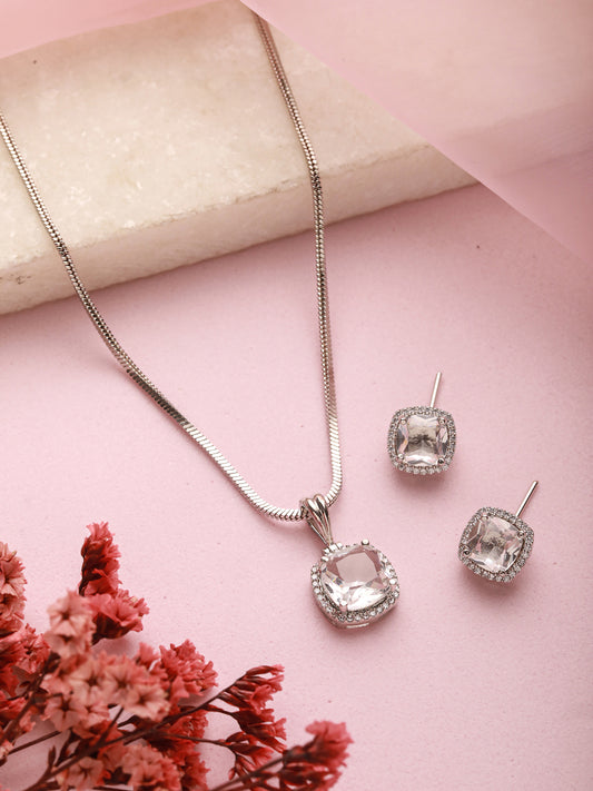 Jazz And Sizzle Rhodium-Plated American Diamond Studded Handcrafted Jewelry Set