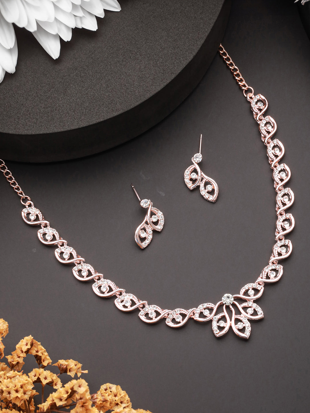 Jazz and Sizzle Set Of 2 Rose Gold Plated CZ Studded Jewellery Set