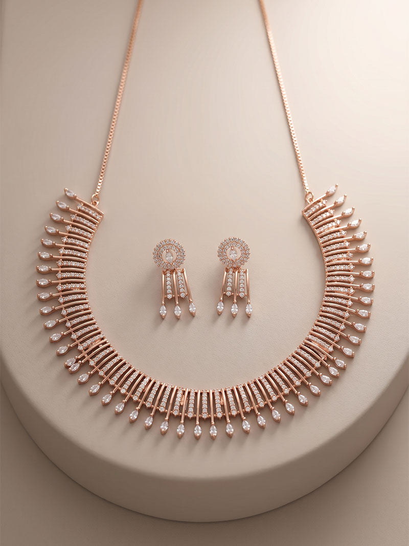 Rose Gold-Plated American Diamond Studded Jewellery Set