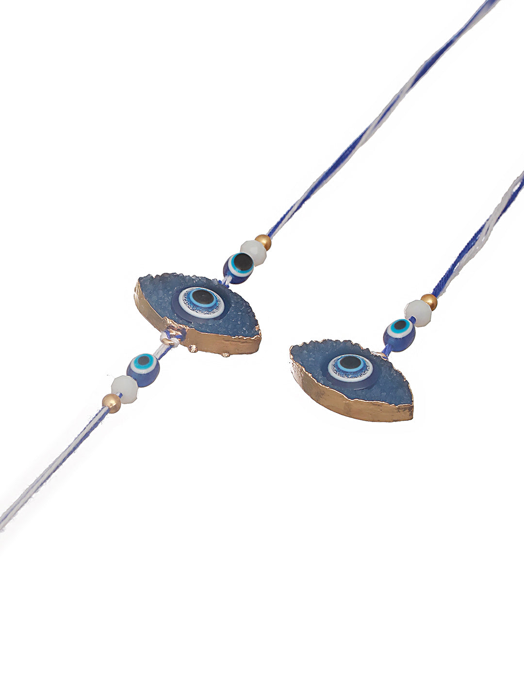 Set Of 2 Evil Eye Charm Bhaiya Bhabhi Rakhi With Roli & Chawal