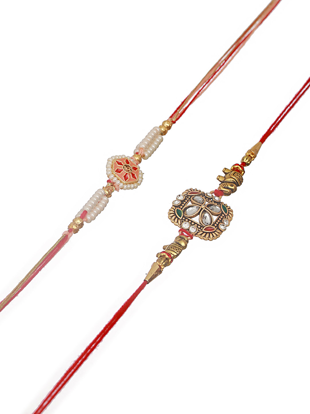 Jazz And Sizzle Set Of 2 Stone Embellished & Enameled Thread Rakhi With Roli Chawal