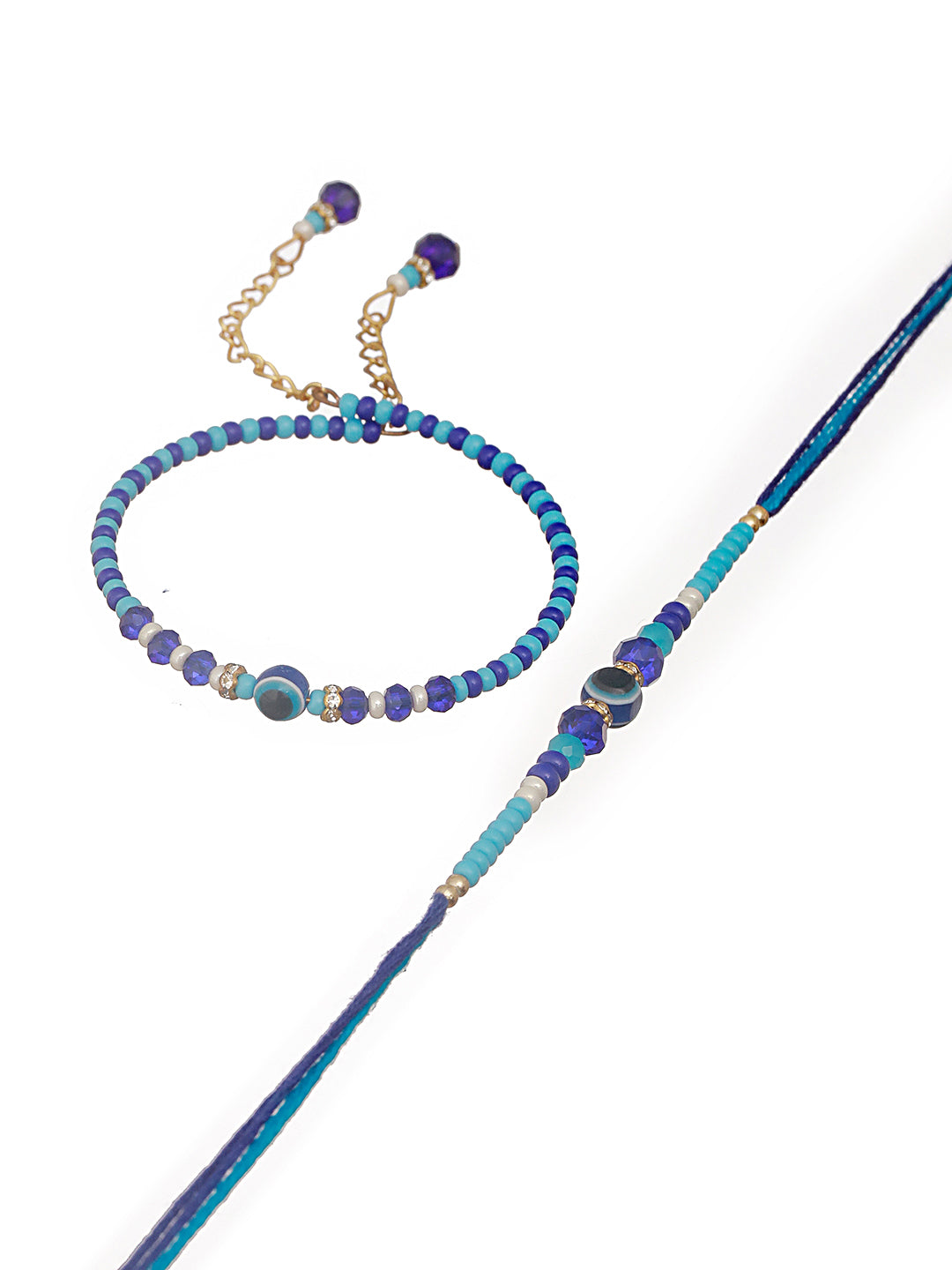 Set Of 2 Evil Eye Bhaiya Bhabhi Designer Rakhi With Roli Chawal