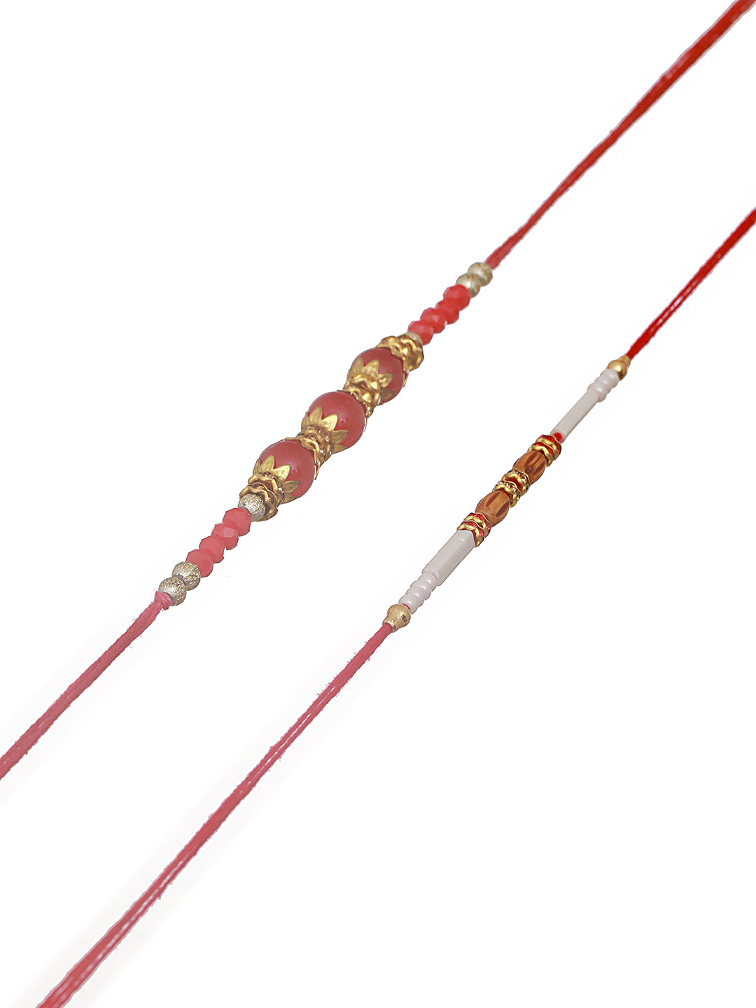 Set Of 2 Maroon & White Pearl Beaded Thread Rakhi With Roli Chawal