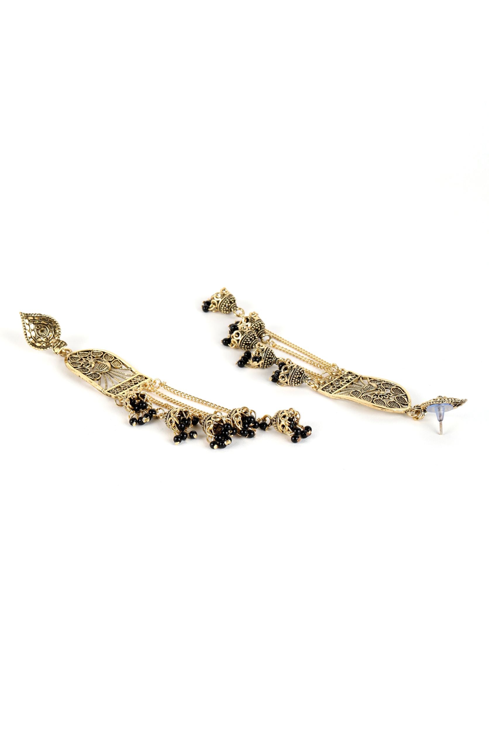 Jazz And Sizzle Designer Gold Plated Peacock Shape Enameled Traditional Everyday Drop Earrings
