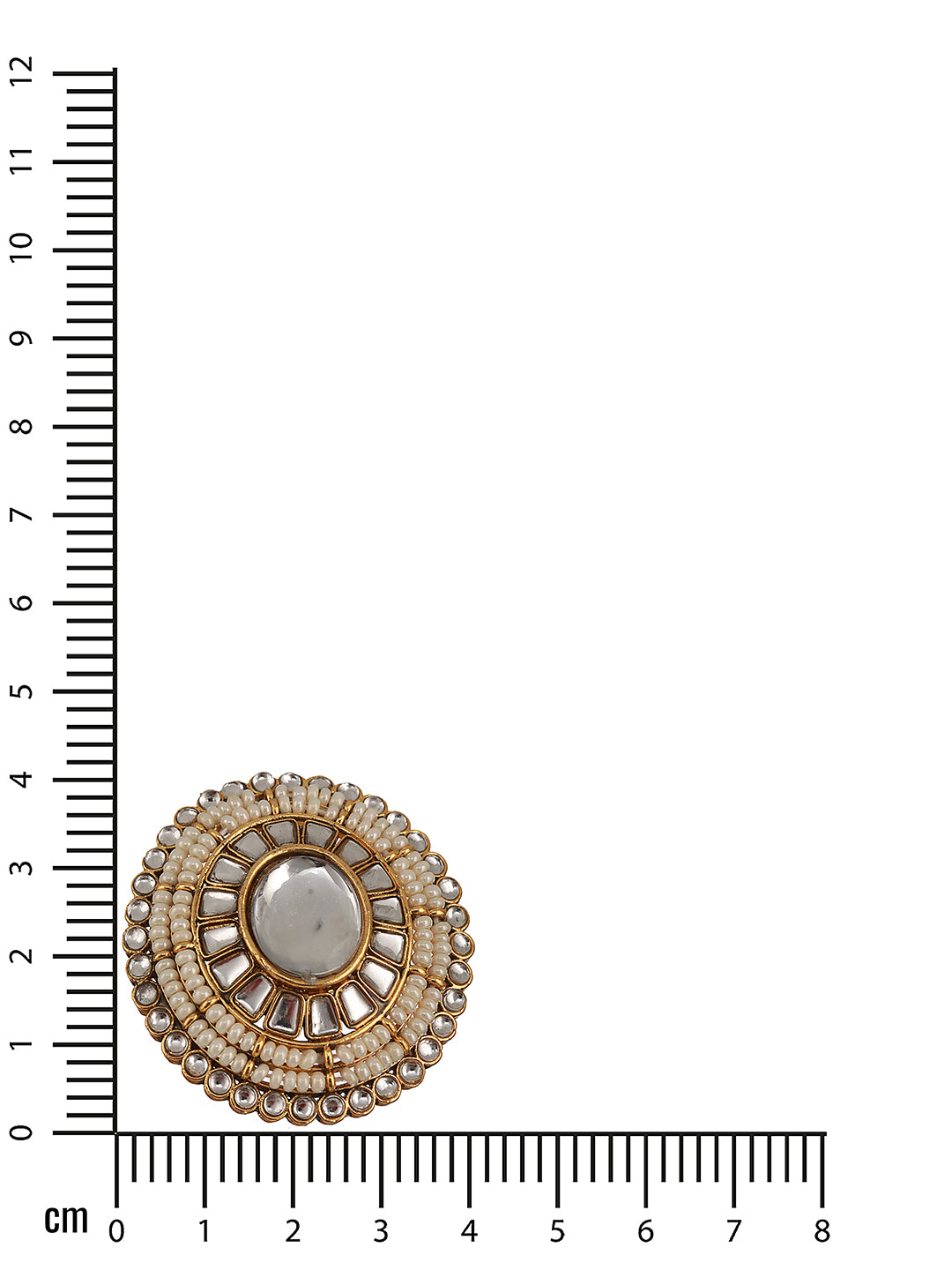 Gold-Plated White Kundan Studded & Pearl Embellished Adjustable Finger Ring - Jazzandsizzle