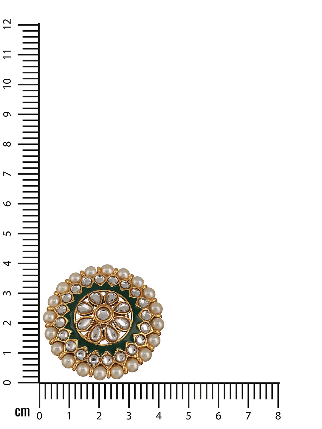 Gold-Plated White Kundan Studded & Pearl Beaded Green Meenakari Adjustable Finger Ring - Jazzandsizzle