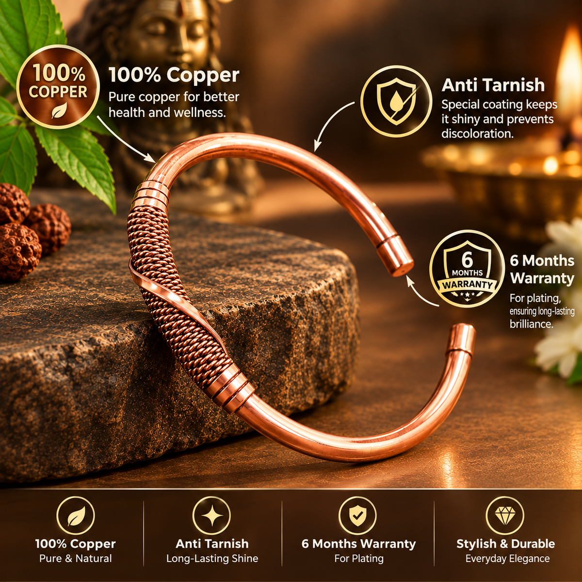 Handcrafted Copper Cuff with Woven Design- JS-SBR-034