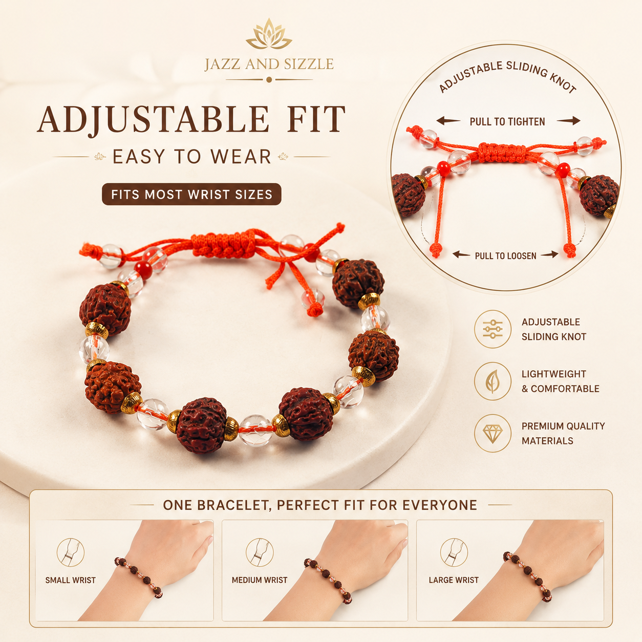 Rudraksha Beads Adjustable Bracelet for Men-JS-SBR-016