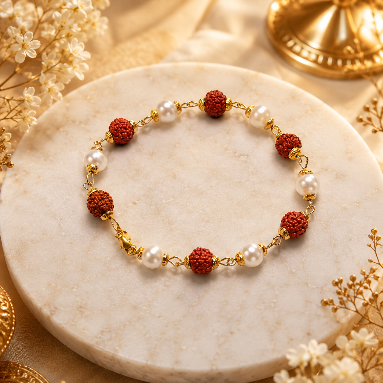 Rudraksha & Clear Crystal Beaded Bracelet for Men & Women-JS-SBR-021