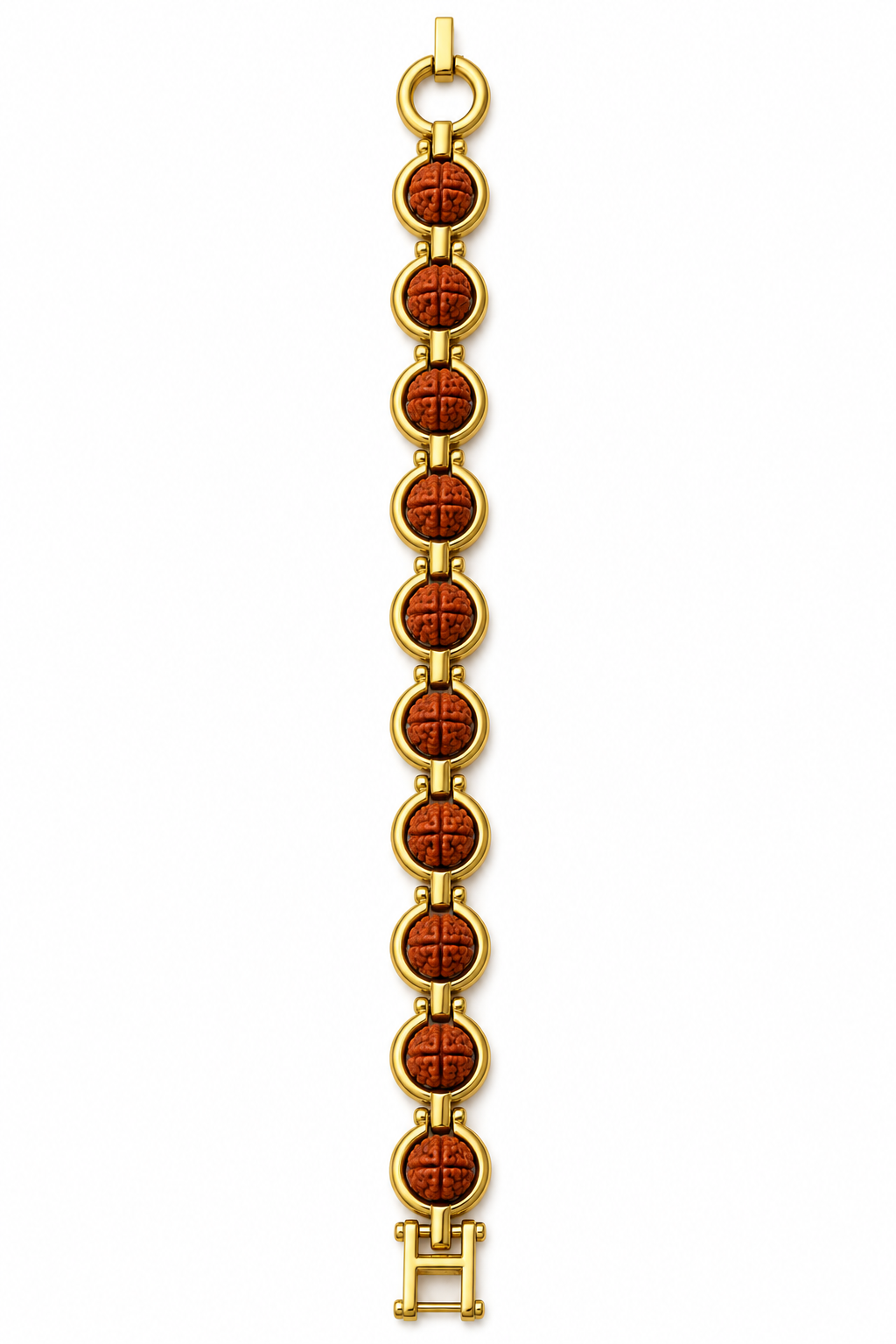 Gold-Toned Rudraksha Link Bracelet for Men-JS-SBR-033
