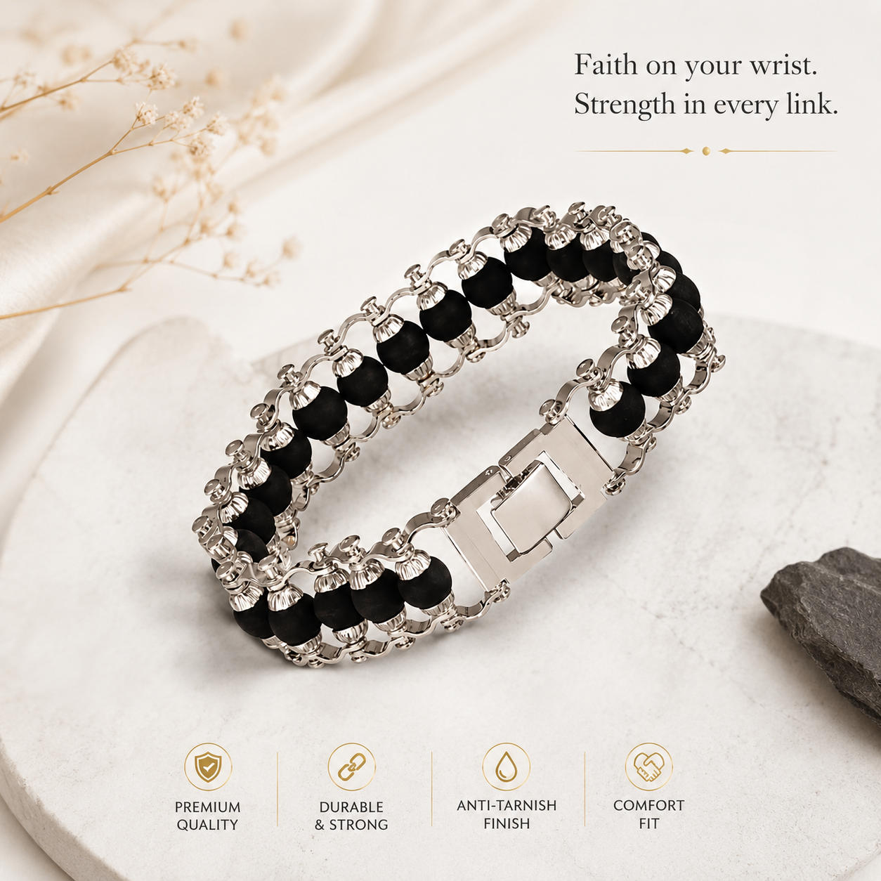 Silver Plated Karungali Modern Bracelet -JS-SBR-0001