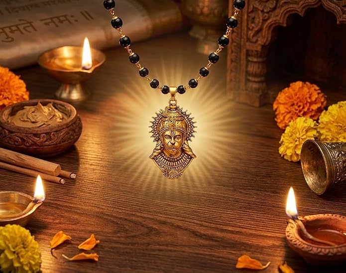 Original Karungali Mala with Gold Plated Hanuman Ji Pendant for Men- JS-SNL-043