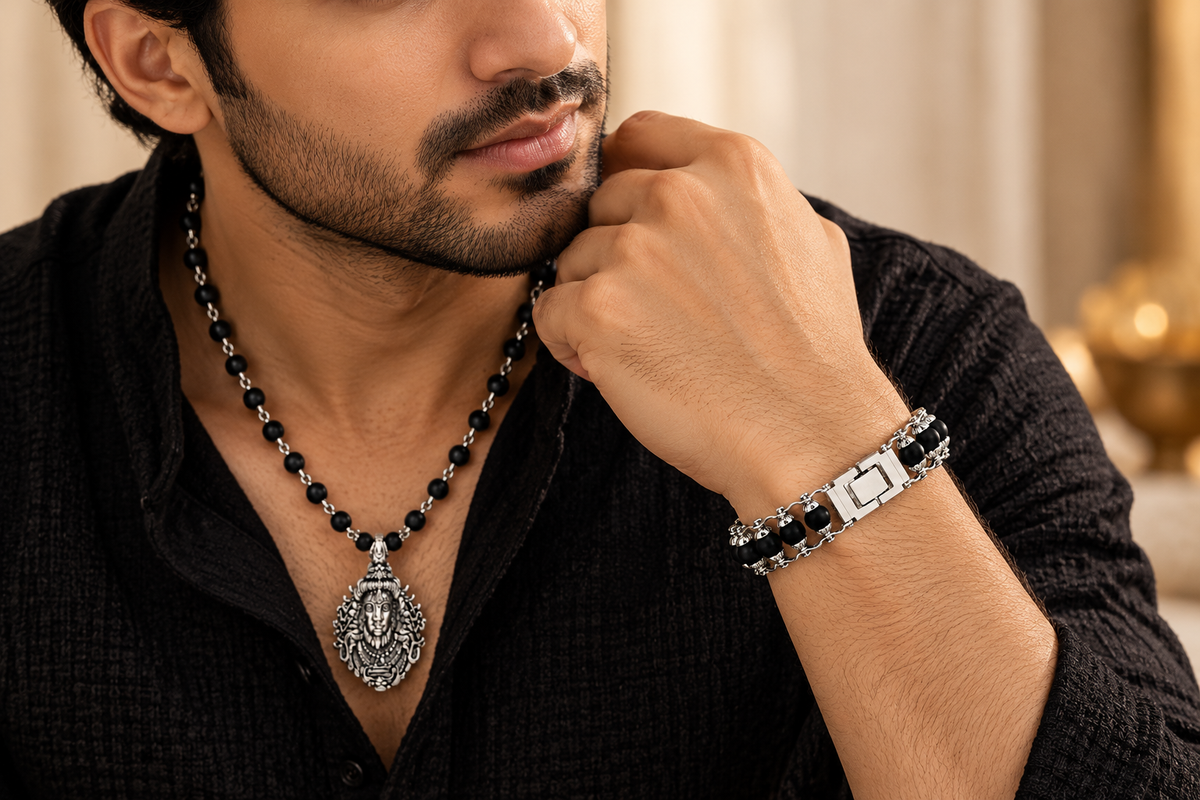 Karungali Necklace & Bracelet Combo for Men-JS-SNL-045