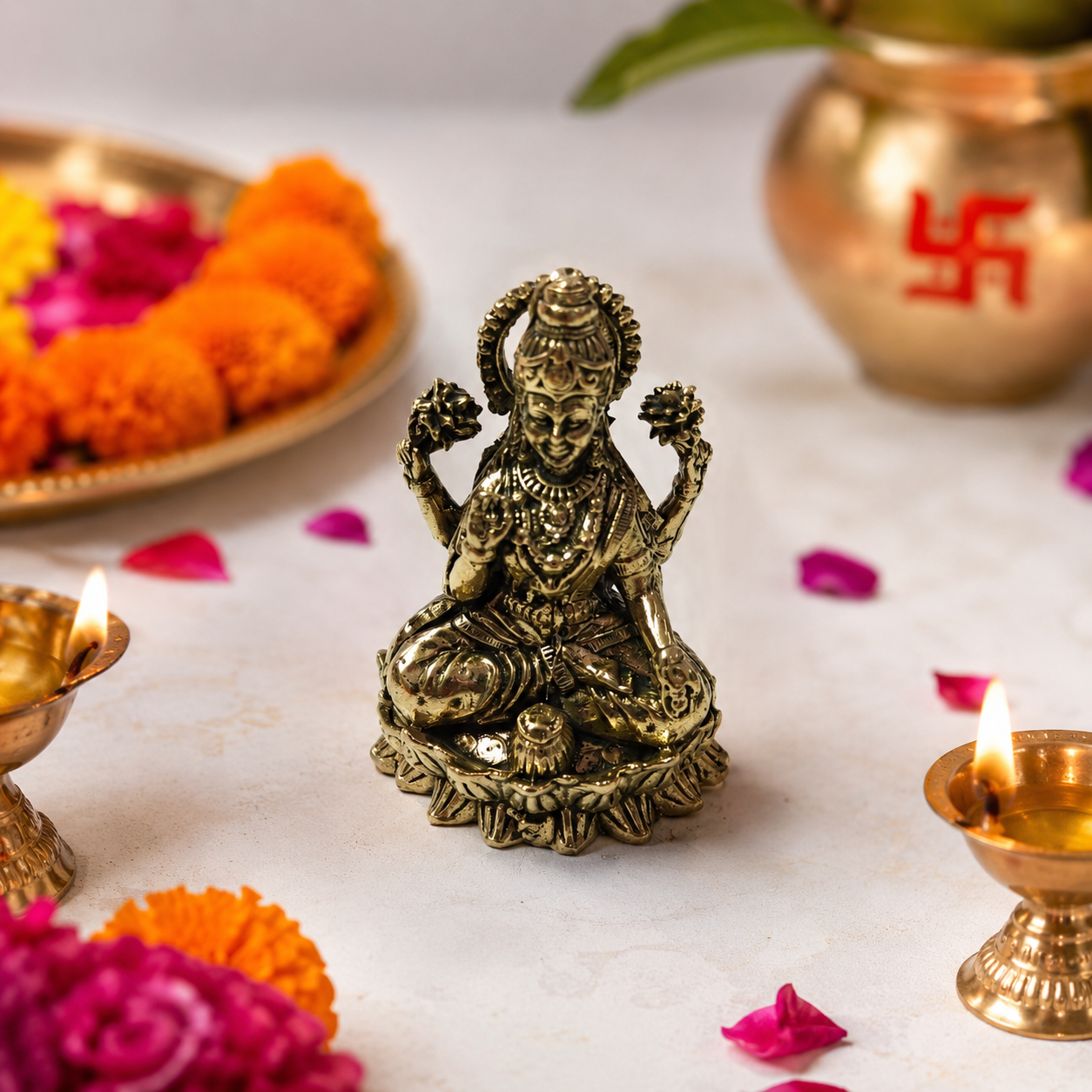 Goddess Lakshmi Brass Idol for Car Dashboard, Home Temple & Office Décor-JS-IDL-013