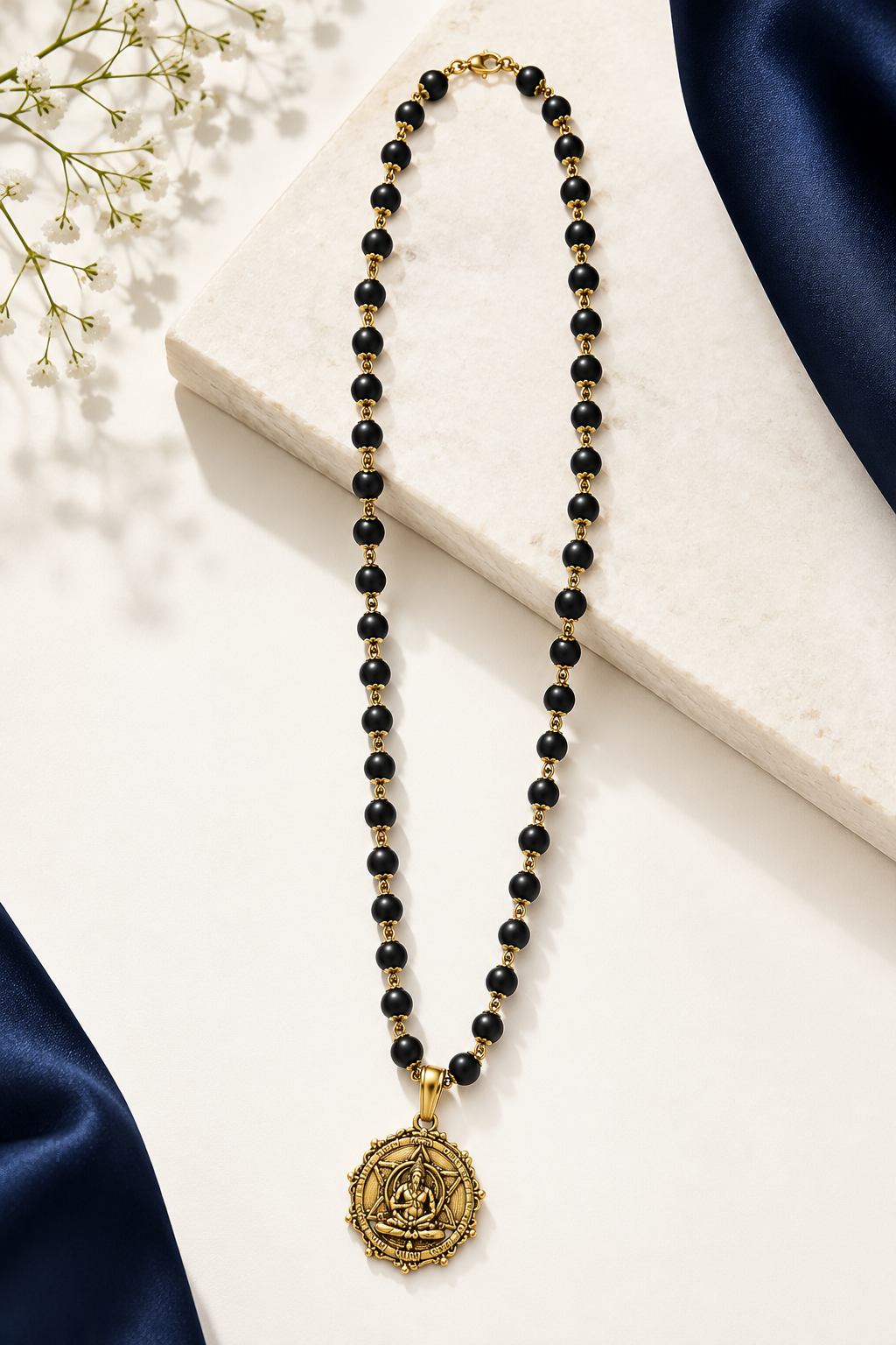 54 Beads Original Karungali Mala with Brass Bajrangbali Hanuman Locket- JS-SNL-038