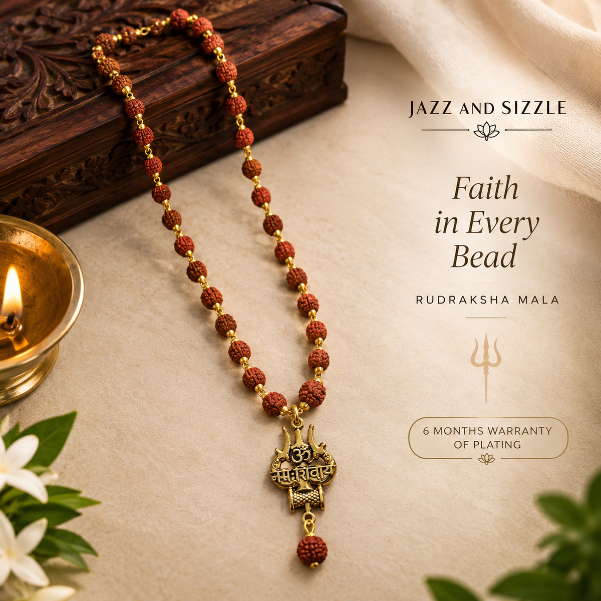 36 Beads 9mm Original Rudraksha Mala with Brass Mahadev Locket-JS-SNL-042