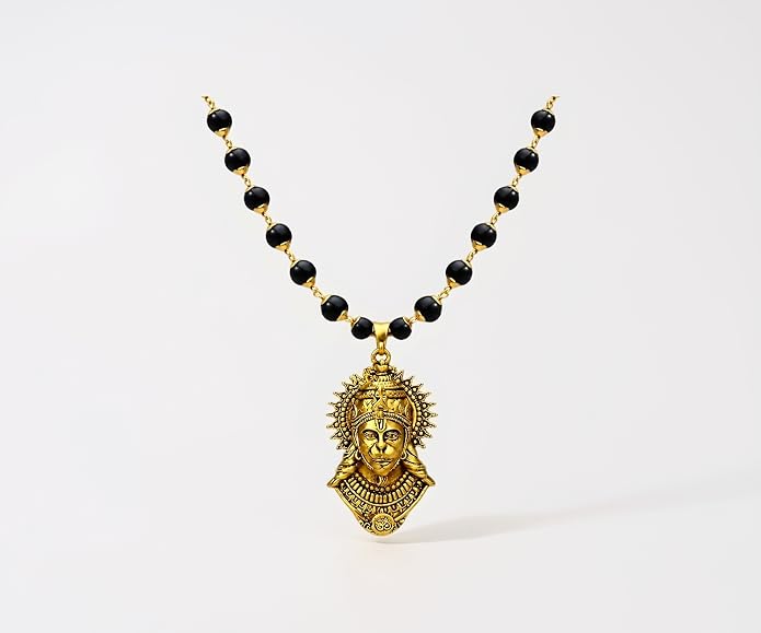 Original Karungali Mala with Gold Plated Hanuman Ji Pendant for Men- JS-SNL-043