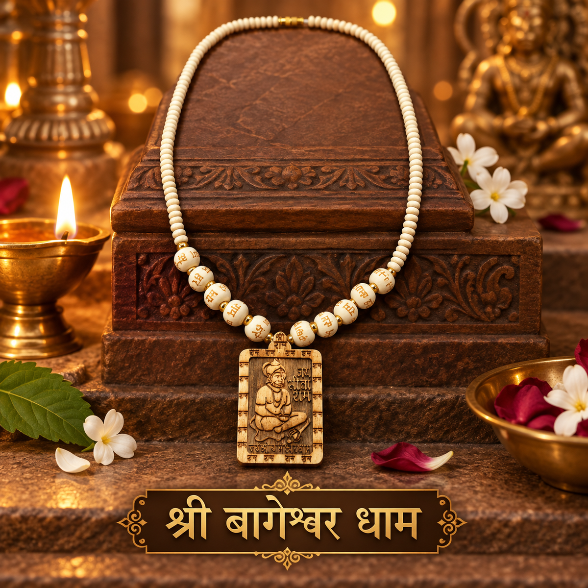 Tulsi Bead Mala with Hanuman Pendant-JS-SNL-030