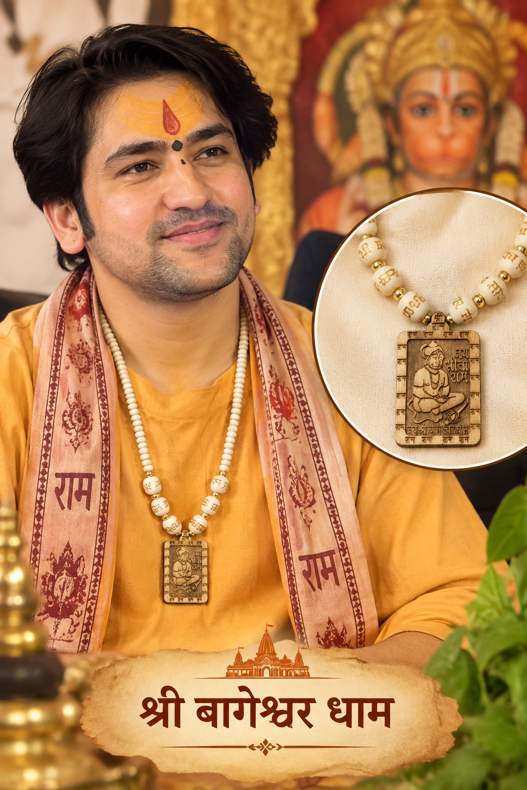 Tulsi Bead Mala with Hanuman Pendant-JS-SNL-030