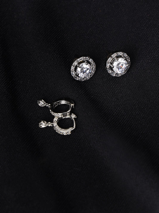 Silver-Plated Drop & White Studs Earrings - Jazzandsizzle