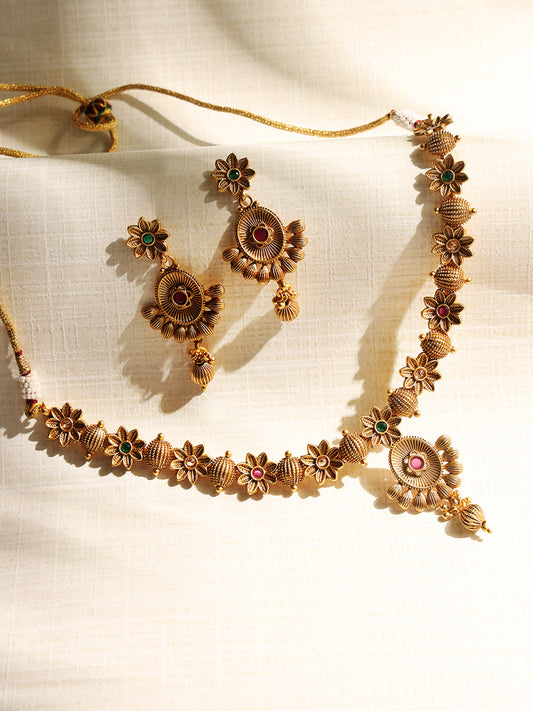 Red & Green Gold-Plated Stone-Studded Handcrafted Jewellery Set - Jazzandsizzle