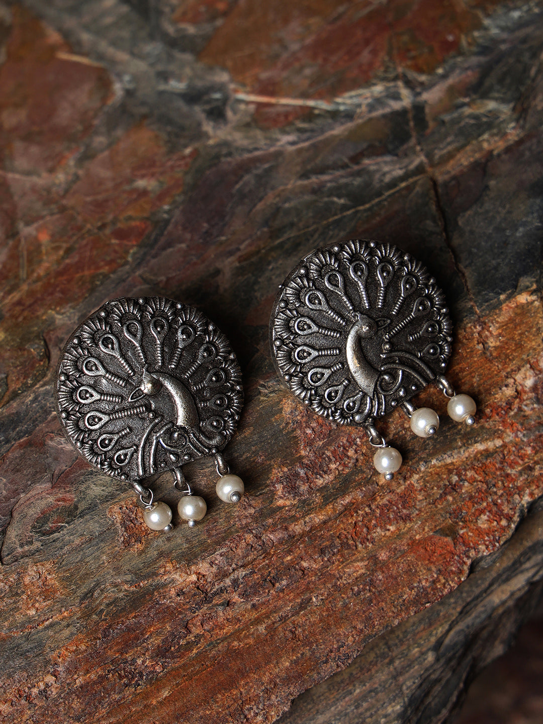 Oxidized Peacock Shaped Stud Earrings - Jazzandsizzle