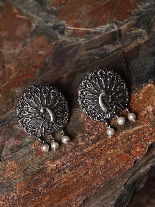 Oxidized Peacock Shaped Stud Earrings - Jazzandsizzle